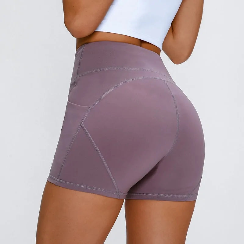 Anti-sweat Plain Athletic High Waisted Shorts With Two Side Pocket