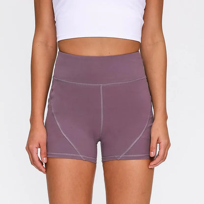 Anti-sweat Plain Athletic High Waisted Shorts With Two Side Pocket